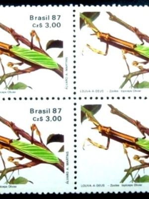 Quadra de selos postais do Brasil de 1987 Louva-a-deus