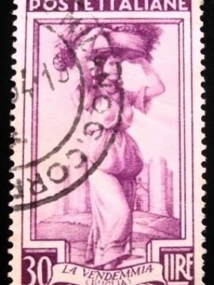 Selo postal da Itália de 1950 Winegrower and Castel del Monte