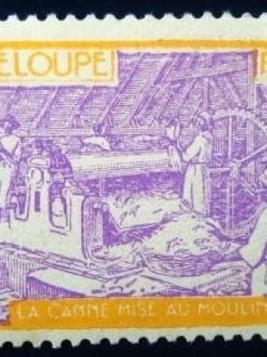 Selo postal de Guadalupe de 1928 Sugar cane in the mill