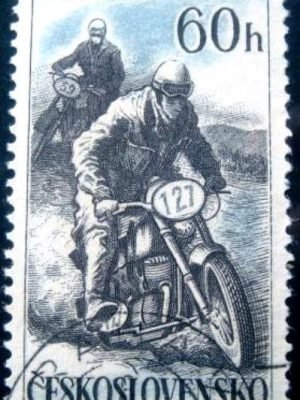 Selo postal da Tchecoslováquia de 1957 Motorcycle Race