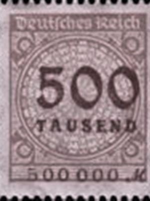 Selo postal da Alemanha Reich de 1923 Value in Tausend 500