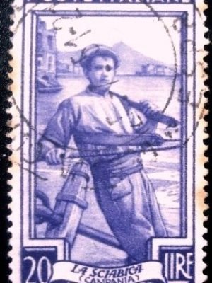 Selo postal da Itália de 1950 Fisherman