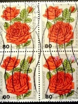 Quadra de selos postais da Alemanha de 1982 Garden Roses