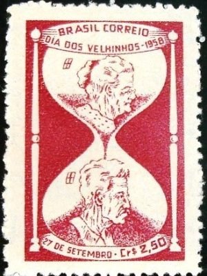 Selo postal do Brasil de 1958 Dia dos Velhinhos