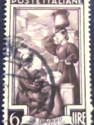 Selo postal da Itália de 1950 Lace Maker and Water Carrier