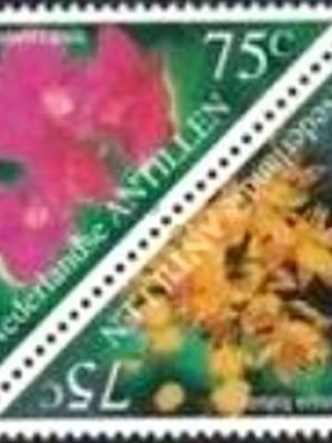 Se-tenant das Antilhas Holandesas de 1999 Cassia fistula & Phalaenopsis M SET