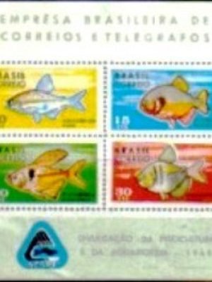Bloco postal do Brasil de 1969 Psicultura e Aquariofilia