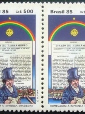 Par de selos comemorativos do Brasil emitidos em 1985 - C 1493 M