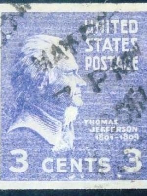 Selo postal dos Estados Unidos de 1938 Thomas Jefferson 3 U C