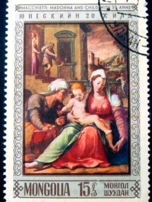 Selo postal da Mongólia de 1968 Madonna and child