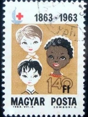 Selo postal da Hungria de 1963 Boys of three races