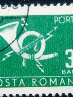 Selo postal da Romênia de 1967 Post horn with lightninge 3 U