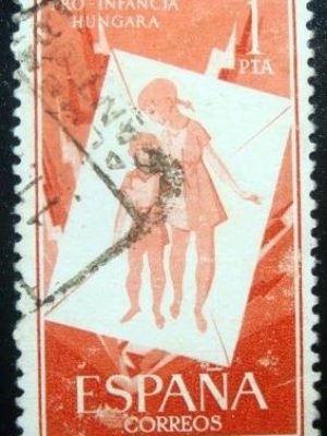 Selo postal da Espanha de 1956 In Support of Hungarian Children 1 U