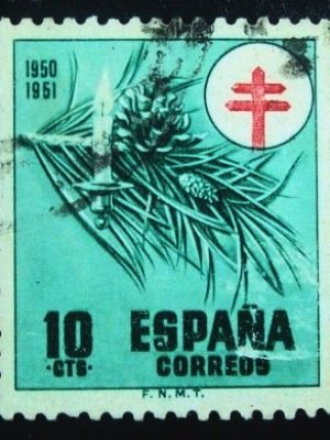 Selo postal da Espanha de 1950 Candle and pine needles