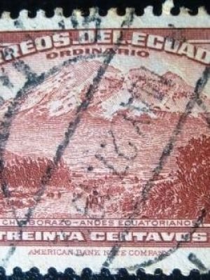 Selo postal do Equador de 1942 Chimborazo Volcano