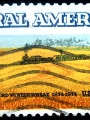 Selo postal dos Estados Unidos de 1974 Wheat Fields and Train