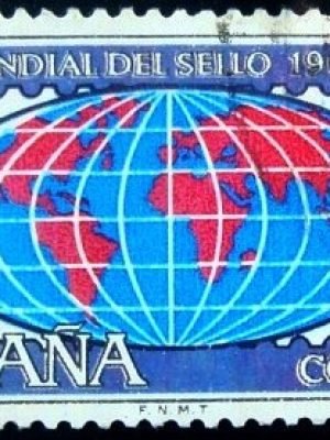 Selo postal da Espanha de 1963 Globe 25 U