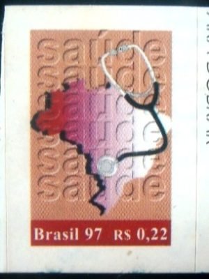 Selo postal do Brasil de 1997 Mapa e Estetoscópio