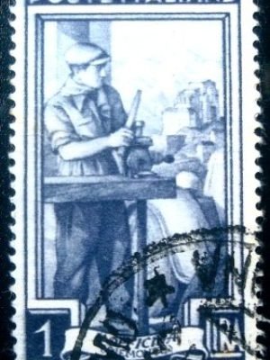 Selo postal da Itália de 1950 The Workshop