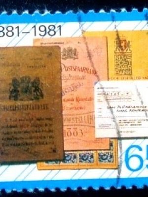 Selo postal da Holanda de 1981 Bankbooks & giro transfer form