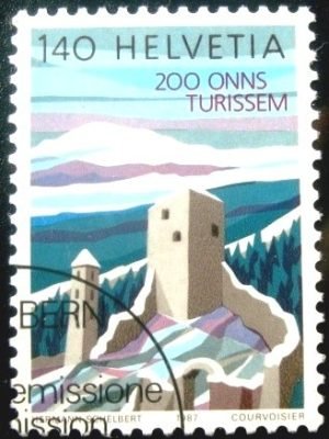 Selo postal da Suíça de 1987 Castle ruins Jörgenberg
