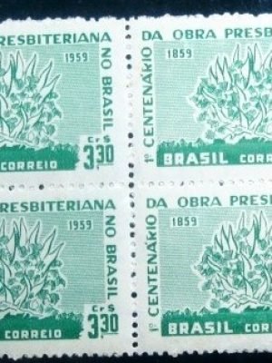 Quadra de selos postais Quadra de selos postais do Brasil de 1959 Obra Presbiteriana N QD