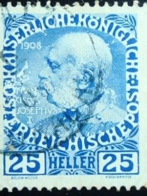 Selo postal da Áustria de 1908 Emperor Franz Joseph 25