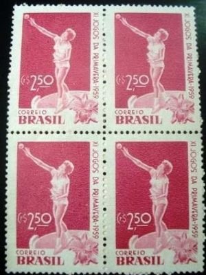 Quadra de selos postas do Brasil de 1959 Jogos da Primavera N QD