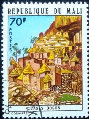 Selo postal do Mali de 1974 Dogon houses