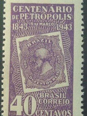 Selo postal de 1943 Centenário de Petrópolis