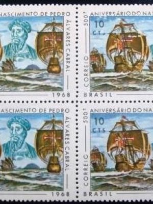 Quadra de selos postais do Brasil de 1968 Pedro A. Cabral