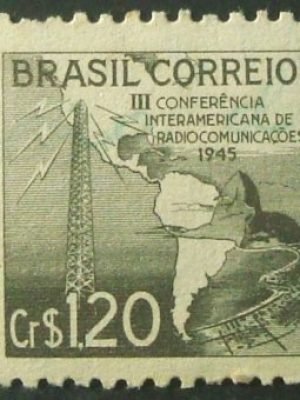 selo postal do Brasil de 1945 Radiocomunicações - C 211 U