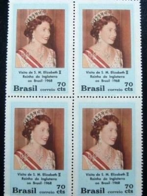 Quadra de selos postais do Brasil de 1968 Elizabeth II M QD