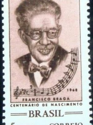 Selo postal do Brasil de 1968 Maesro Francisco Braga