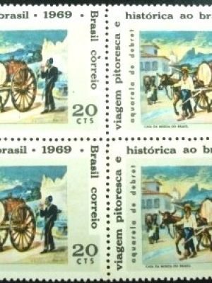 Quadra de selos postais do Brasil de 1969 Jean Baptiste Debret N QD