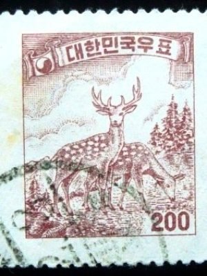 Selo postal da Coréia do Sul de 1957 Sika Deer