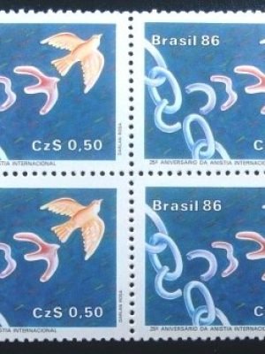 Quadra de selos postais do Brasil de 1986 Anistia Internacional