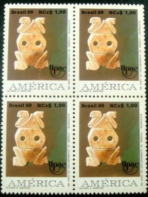 Quadra de selos postais do Brasil de 1989 Muiraquitã
