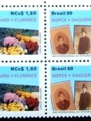 Quadra de selos comemorativos do Brasil de 1989 Ano da Fotografia