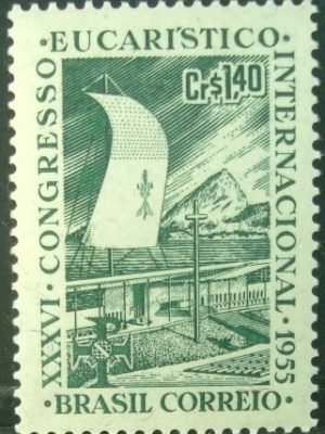 Selo postal do Brasil de 1955 36º Congresso Eucarístico N
