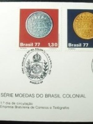 Envelope FDC Oficial de 1977 Moedas do Brasil Colonial DF