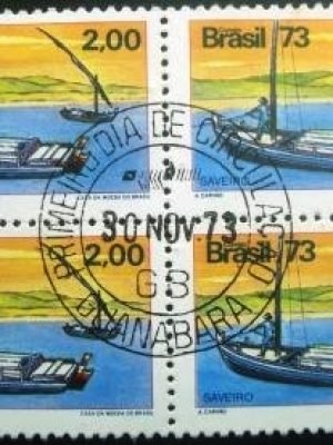 Quadra de selos comemorativos do Brasil de 1973 Saveiro
