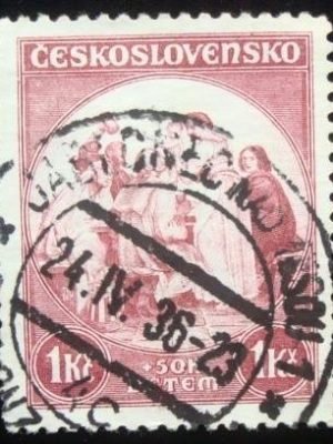 Selo postal da Tchecoslováquia de 1936 Leden ze Staroměstského orloje
