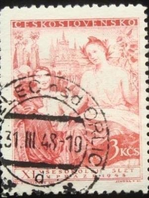Selo postal da Tchecoslováquia de 1948 Symbolická kresba republiky