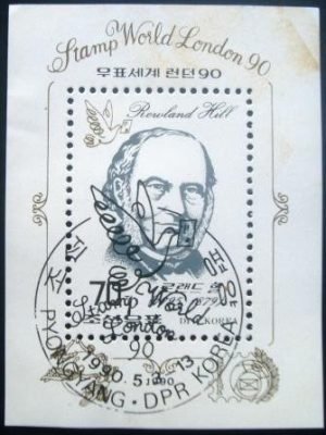 Selo postal da Coréia do Norte de 1990 Sir Rowland Hill BL 253