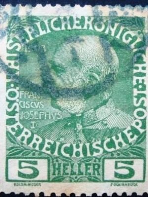 Selo postal da Áustria de 1908 Emperor Franz Joseph 5v