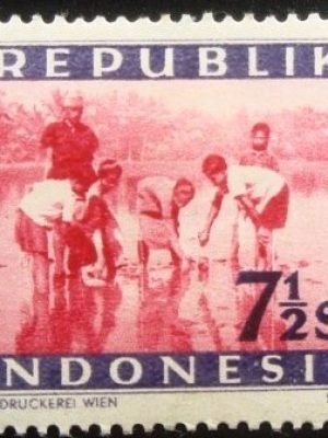 Selo postal da Indonésia de 1949 Rice planting