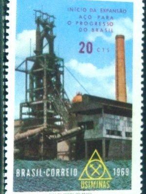 Selo postal do Brasil de 1969 Usiminas