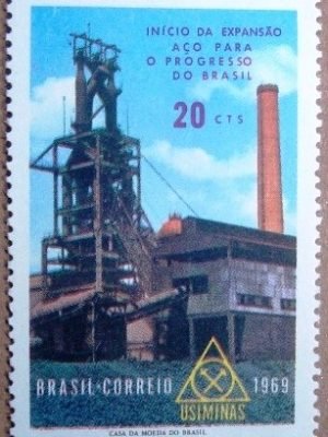 Selo postal do Brasil de 1969 Usiminas