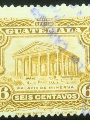 Selo postal da Guatemala de 1924 Temple of Minerva re-engraved